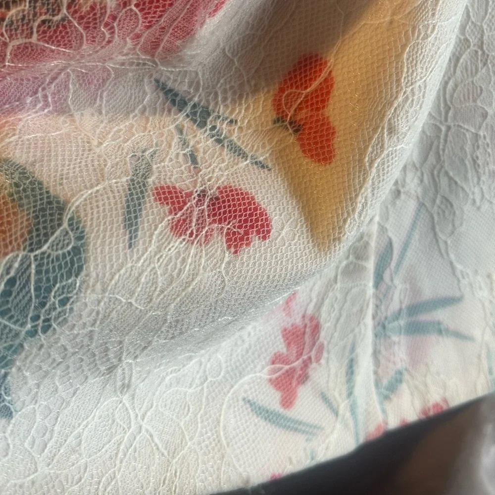 Calvin Klein Floral Midi Dress - Cream, Orange, Blue - Picture 8 of 12